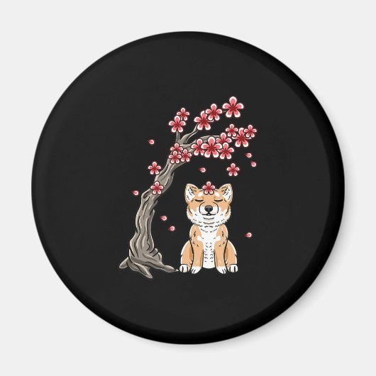 フラワー柴犬 |かわいい動物製品 マグネット (正面)