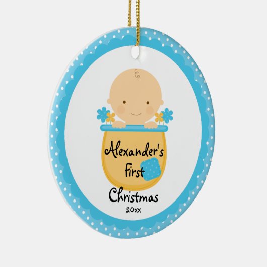 フラワー男の赤ちゃんベビー初めてのクリスマスオーナメント セラミックオーナメント (右)