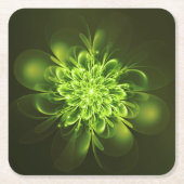 フラワー白熱［赤熱］光を放つフラクタルスパークリンググリーン スクエアペーパーコースター (正面)