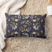 フラワー秋シームレスクリーム、セージ、ネイビーブルー ランバークッション (ブランケット)