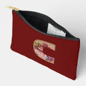 フラワー素朴イニシャルCブルゴーニュ アクセサリーポーチ (見開き)