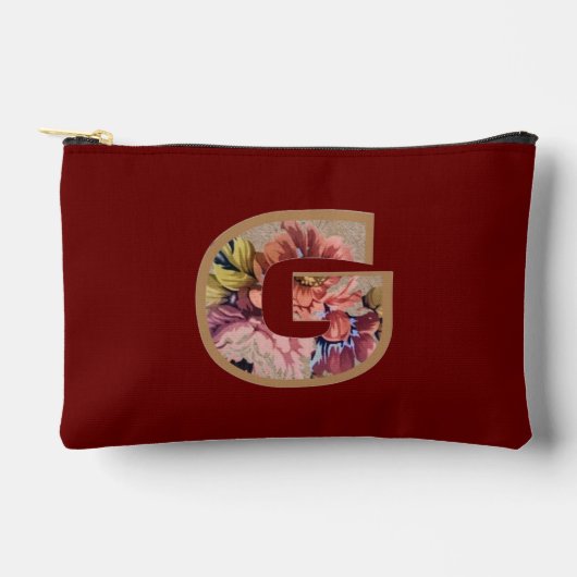 フラワー素朴イニシャルGブルゴーニュ アクセサリーポーチ (正面)