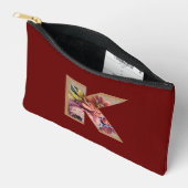 フラワー素朴イニシャルKブルゴーニュ アクセサリーポーチ (見開き)