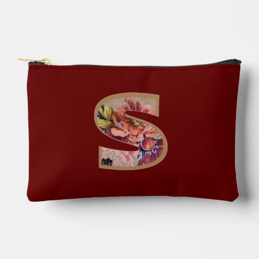 フラワー素朴イニシャルSブルゴーニュ アクセサリーポーチ (正面)