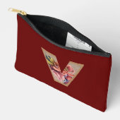 フラワー素朴イニシャルVブルゴーニュ アクセサリーポーチ (見開き)