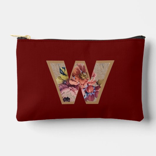 フラワー素朴イニシャルWブルゴーニュ アクセサリーポーチ (正面)