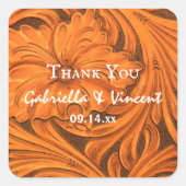 フラワー素朴ウェスタン結婚のサンキューメッセージカード スクエアシール (正面)