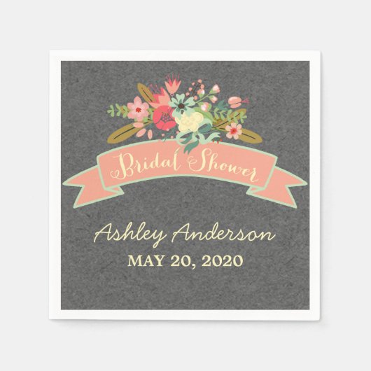 フラワー素朴ズブライダルシャワー紙ナプキンス スタンダードカクテルナプキン (正面)