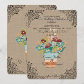 フラワー素朴バーラップ結婚式招待状 招待状 (正面/裏面)