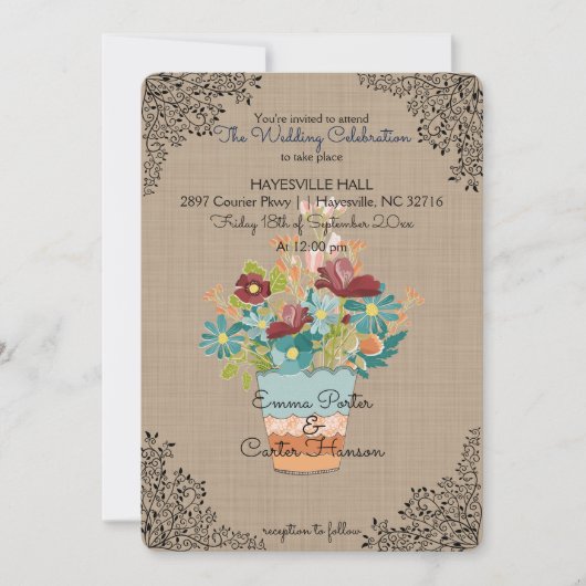 フラワー素朴バーラップ結婚式招待状 招待状 (正面)
