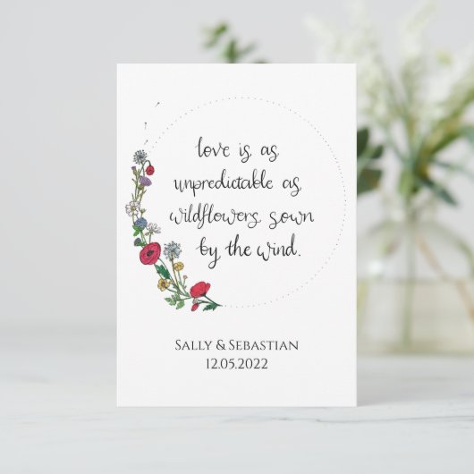 フラワー結婚リースのサイン、ラブ引用文 サンキューカード (スタンド正面)