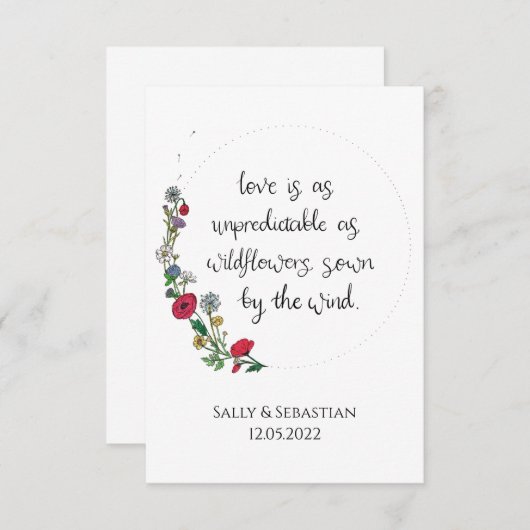 フラワー結婚リースのサイン、ラブ引用文 サンキューカード (正面/裏面)