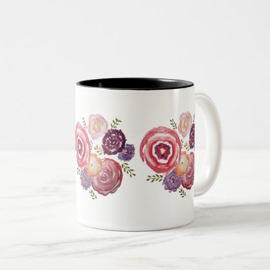 フラワー絵画ズブーケコーヒーマグ ツートーンマグカップ (正面右)