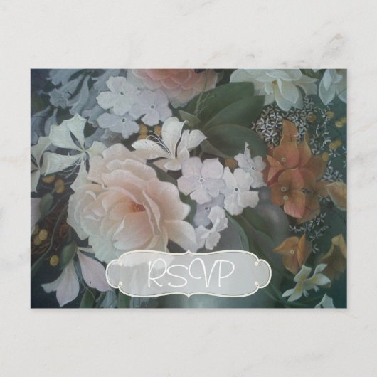 フラワー絵画ズ結婚式招待状RSVP写真あり インビテーションポストカード (正面)