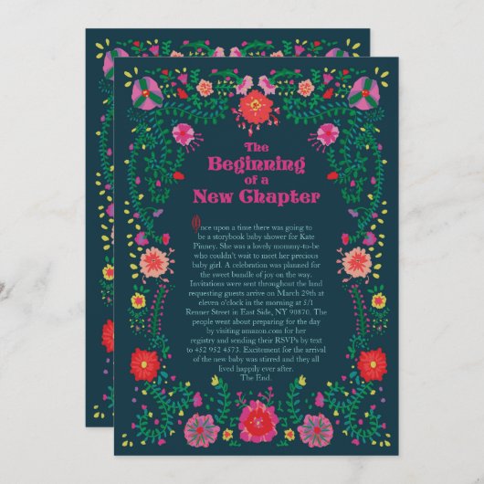 フラワー縁どストーリーブックベビーシャワー招待状 招待状 (正面/裏面)
