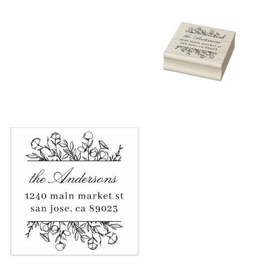 フラワー葉ズフレームファミリ名差出人住所 ラバースタンプ (押印)