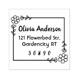 フラワー葉フレーム手製名前をカスタムする ラバースタンプ