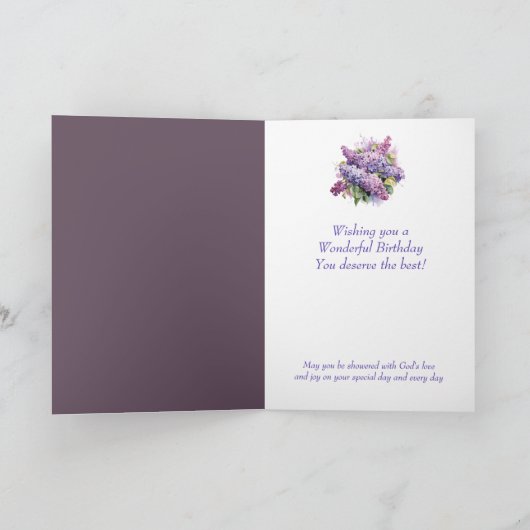 フラワー薄紫ブーケいとこの誕生日カード カード (内部)