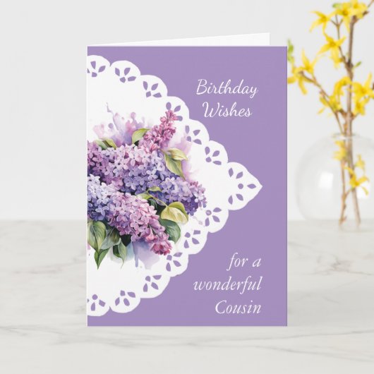 フラワー薄紫ブーケいとこの誕生日カード カード (黄色い花)