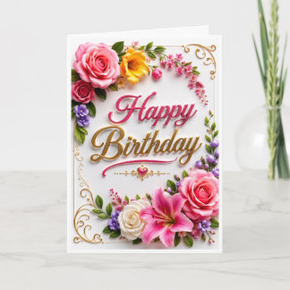 フラワー誕生日グリーティング カード