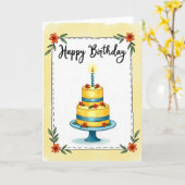 フラワー誕生日ケーキのイラストカード カード (黄色い花)