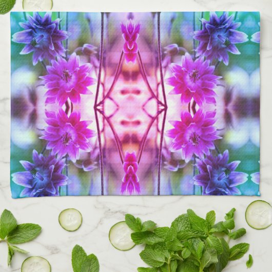 フラワー赤と白ペア抽象芸術アート キッチンタオル (折り畳み)