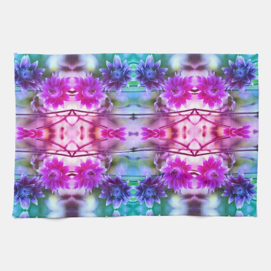 フラワー赤と白ペア抽象芸術アート キッチンタオル (横)