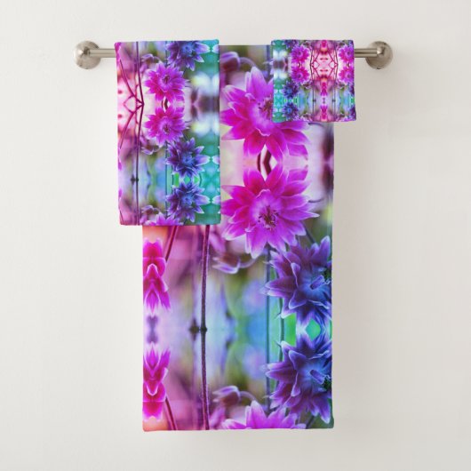 フラワー赤と白ペア抽象芸術アート バスタオルセット (インサイチュ)