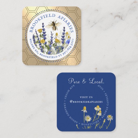 フラワー金ゴールドハニカムハチミート名刺 スクエア名刺 (正面/裏面)