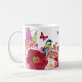 フラワー開花バードバタフライ名前をカスタムする コーヒーマグカップ (左)
