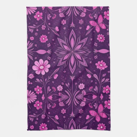 フラワー開花フェアリーコアパターン キッチンタオル (縦)