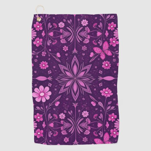 フラワー開花フェアリーコアパターン ゴルフタオル (正面)