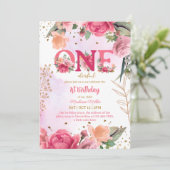 フラワー開花ベビーガール1st誕生日パーティー 招待状 (スタンド正面)