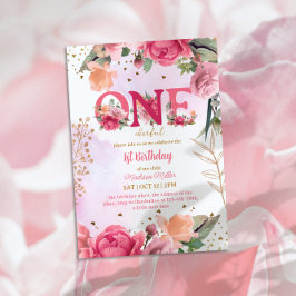 フラワー開花ベビーガール1st誕生日パーティー 招待状