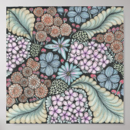 フラワー1ドードルプリント8x8インチ ポスター