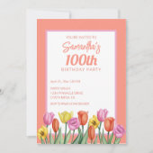 フラワー100歳の誕生日パーティー 招待状 (正面)