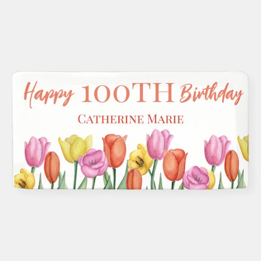 フラワー100歳の誕生日  横断幕 (横)
