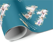 フラワー11誕生日ティール(緑がかった色)フォトコラージイエロー ラッピングペーパー (ロールコーナー)