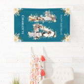 フラワー14誕生日ティール(緑がかった色)フォトコラージイエロー 横断幕 (インサイチュ)