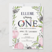 フラワー1st誕生日招待状、ガール1st誕生日 招待状 (正面)