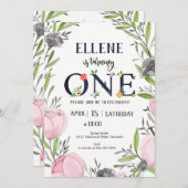 フラワー1st誕生日招待状、ガール1st誕生日 招待状 (正面/裏面)