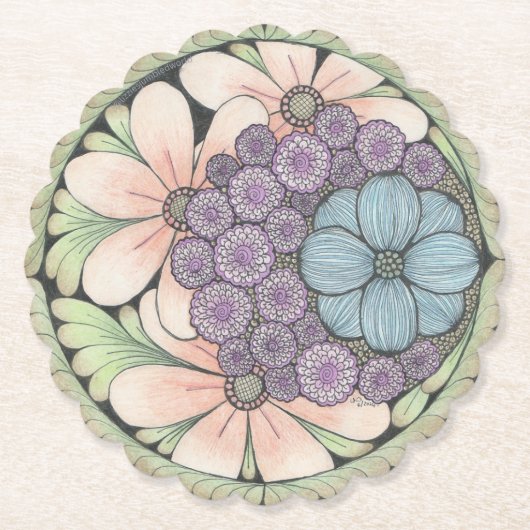 フラワー4ドードルアートコースター ペーパーコースター (正面)