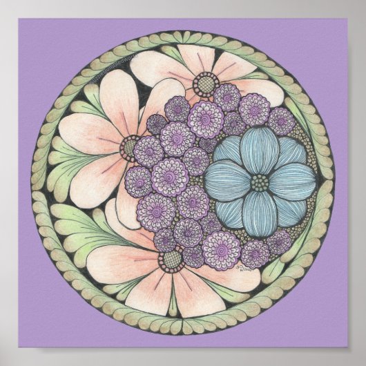 フラワー4ドードルアートプリント8x8in. ポスター (正面)