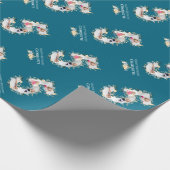 フラワー5誕生日ティール(緑がかった色)フォトコラージブルーイエロー ラッピングペーパー (角)