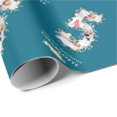 フラワー5誕生日ティール(緑がかった色)フォトコラージブルーイエロー ラッピングペーパー (ロールコーナー)