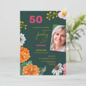 フラワー50歳の誕生日パーティー招待状フォト 招待状 (スタンド正面)