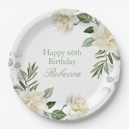 フラワー60歳の誕生日パステル ペーパープレート (正面)