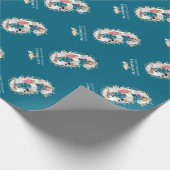 フラワー6th誕生日ティール(緑がかった色)フォトコラージブルーイエロー ラッピングペーパー (角)