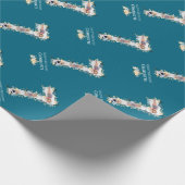 フラワー7誕生日ティール(緑がかった色)フォトコラージブルーイエロー ラッピングペーパー (角)