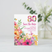 フラワー80歳の誕生日Save The Date - シックな80年 案内ポストカード (スタンド正面)